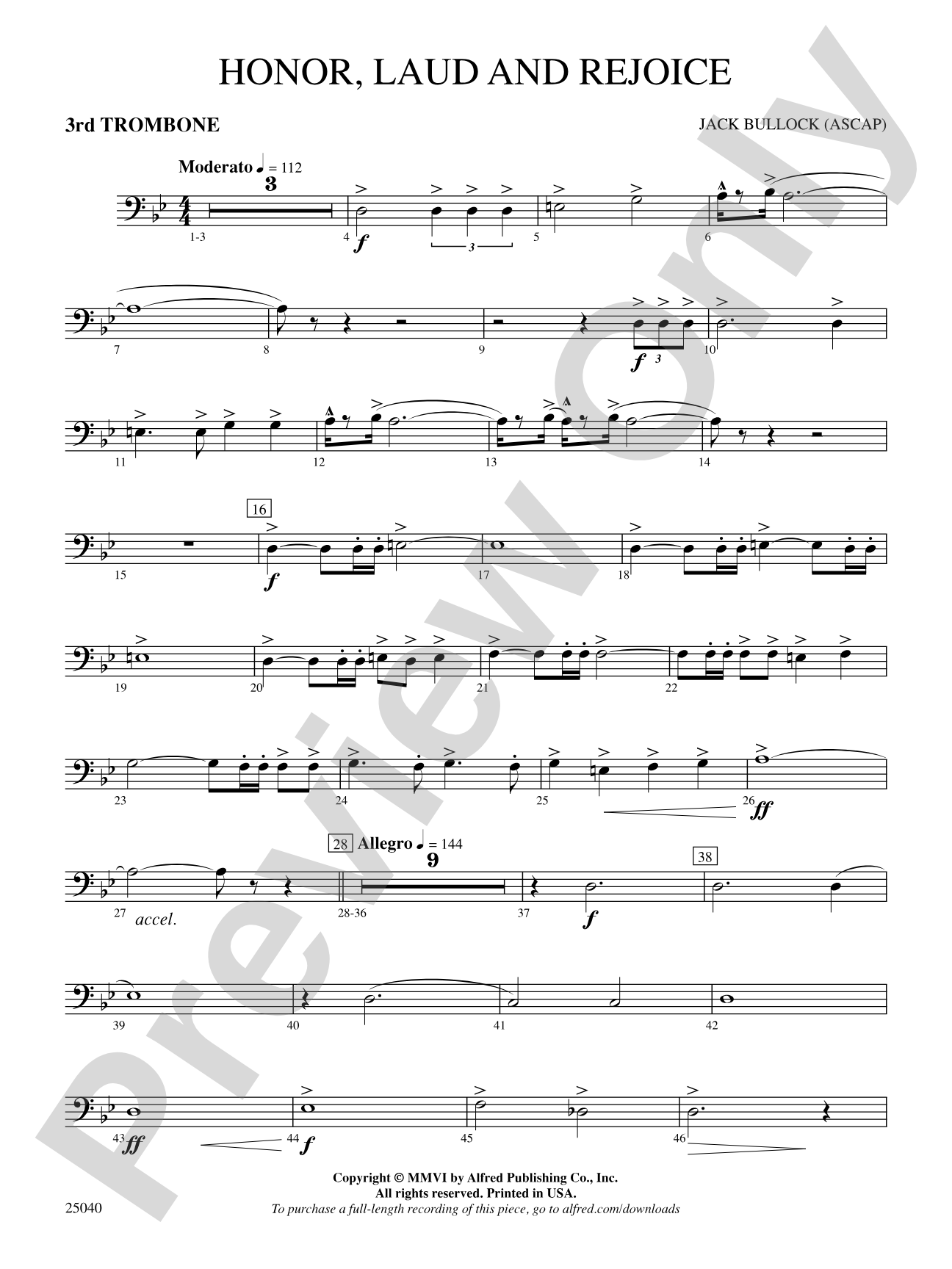 Honor, Laud and Rejoice: 3rd Trombone