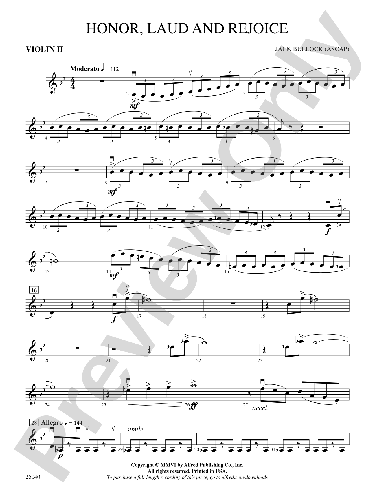 Honor, Laud and Rejoice: 2nd Violin