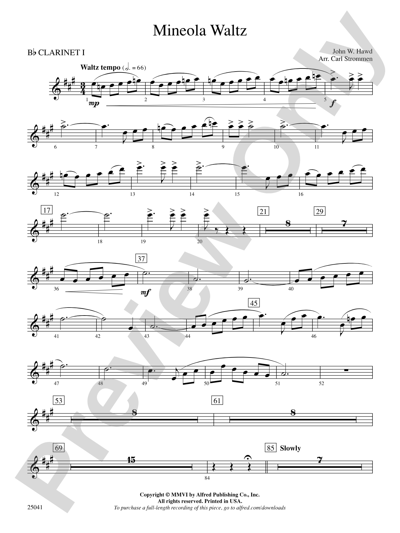 Mineola Waltz: 1st B-flat Clarinet