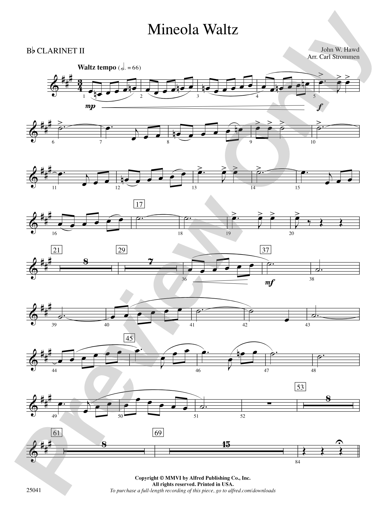 Mineola Waltz: 2nd B-flat Clarinet