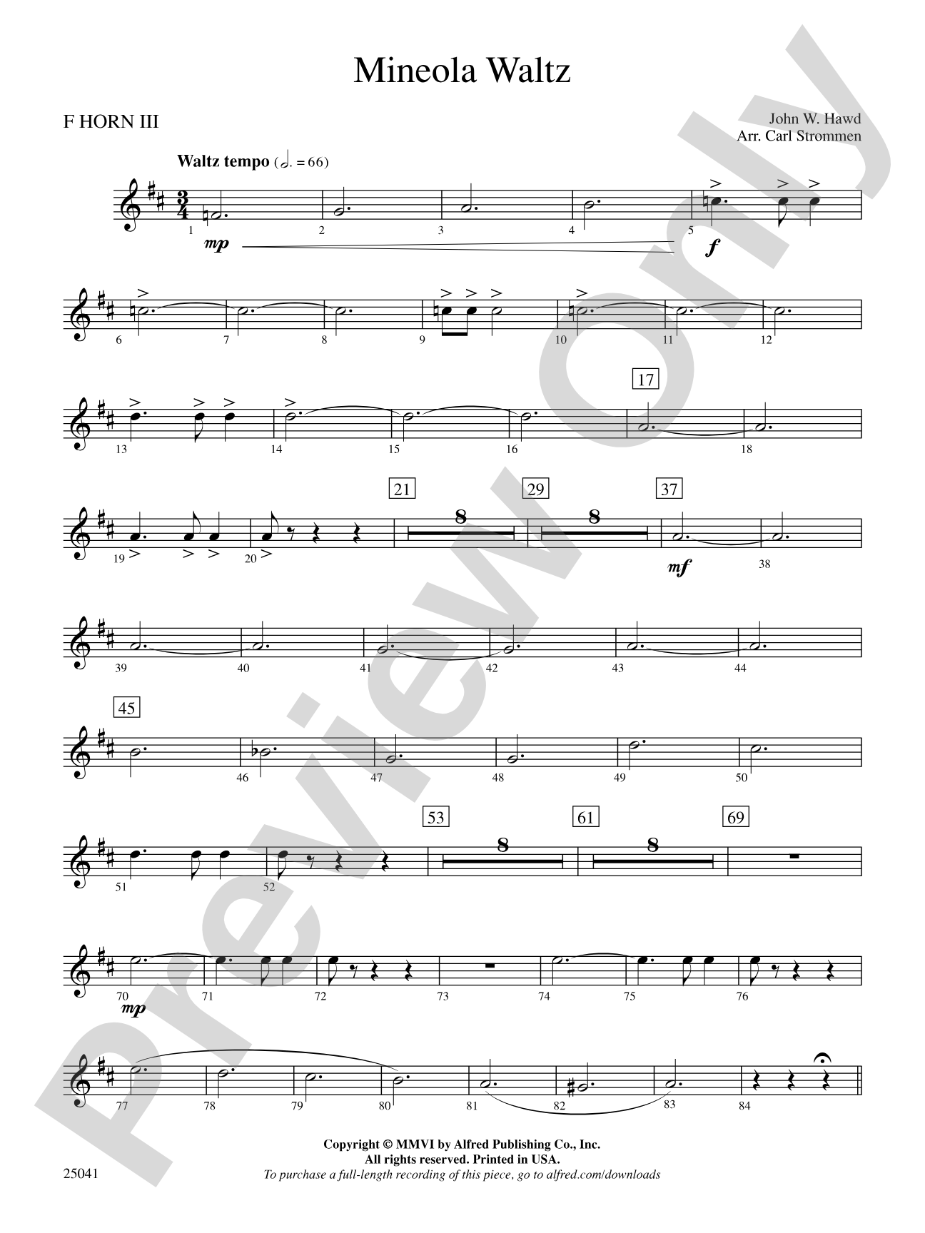 Mineola Waltz: 3rd F Horn