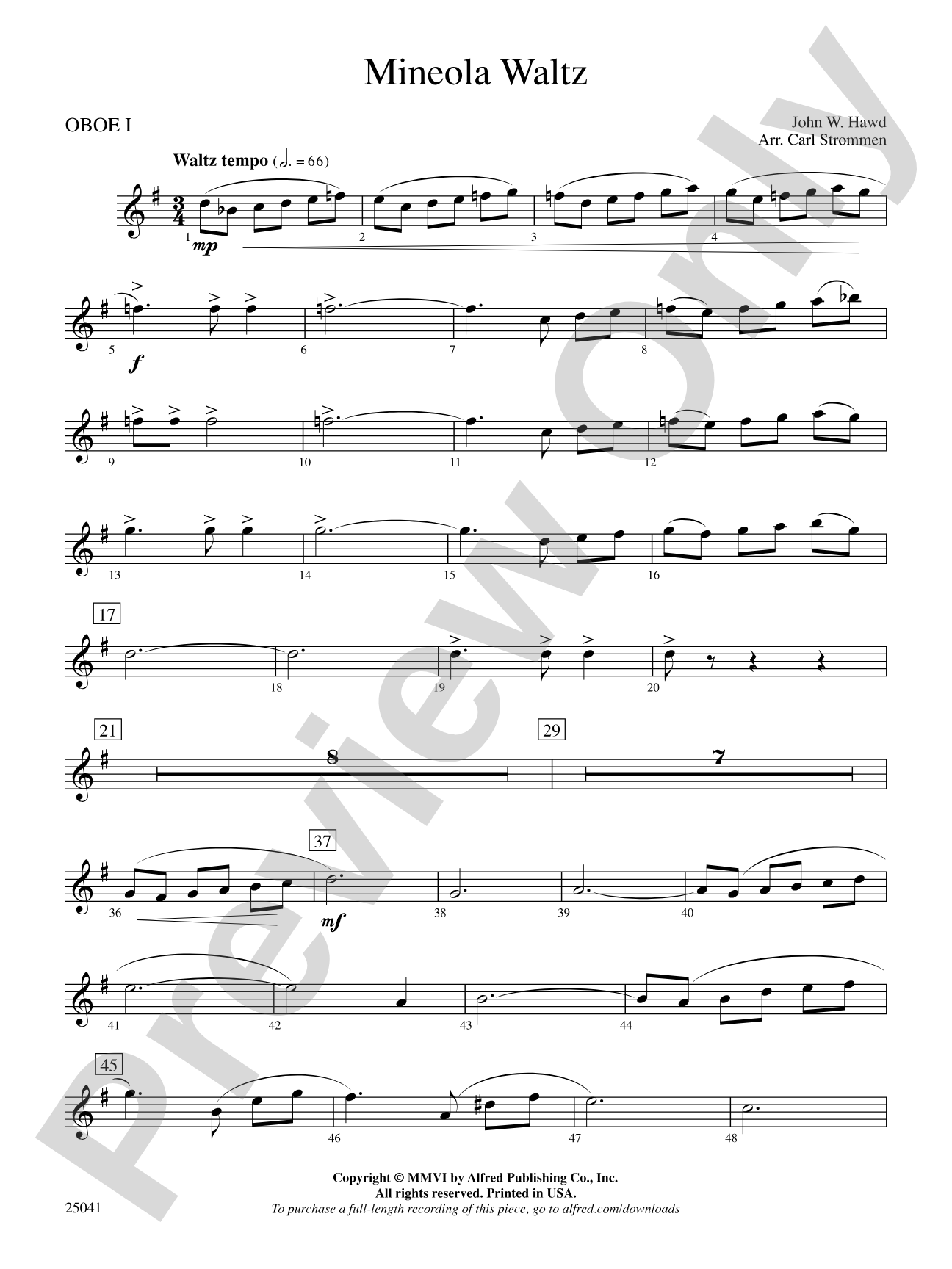 Mineola Waltz: Oboe