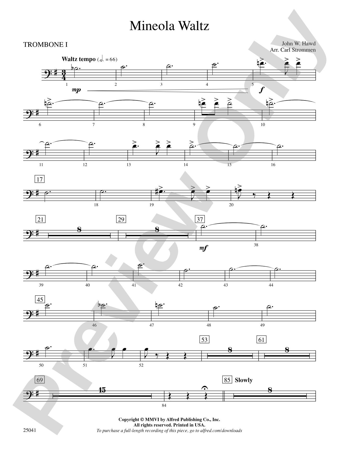 Mineola Waltz: 1st Trombone