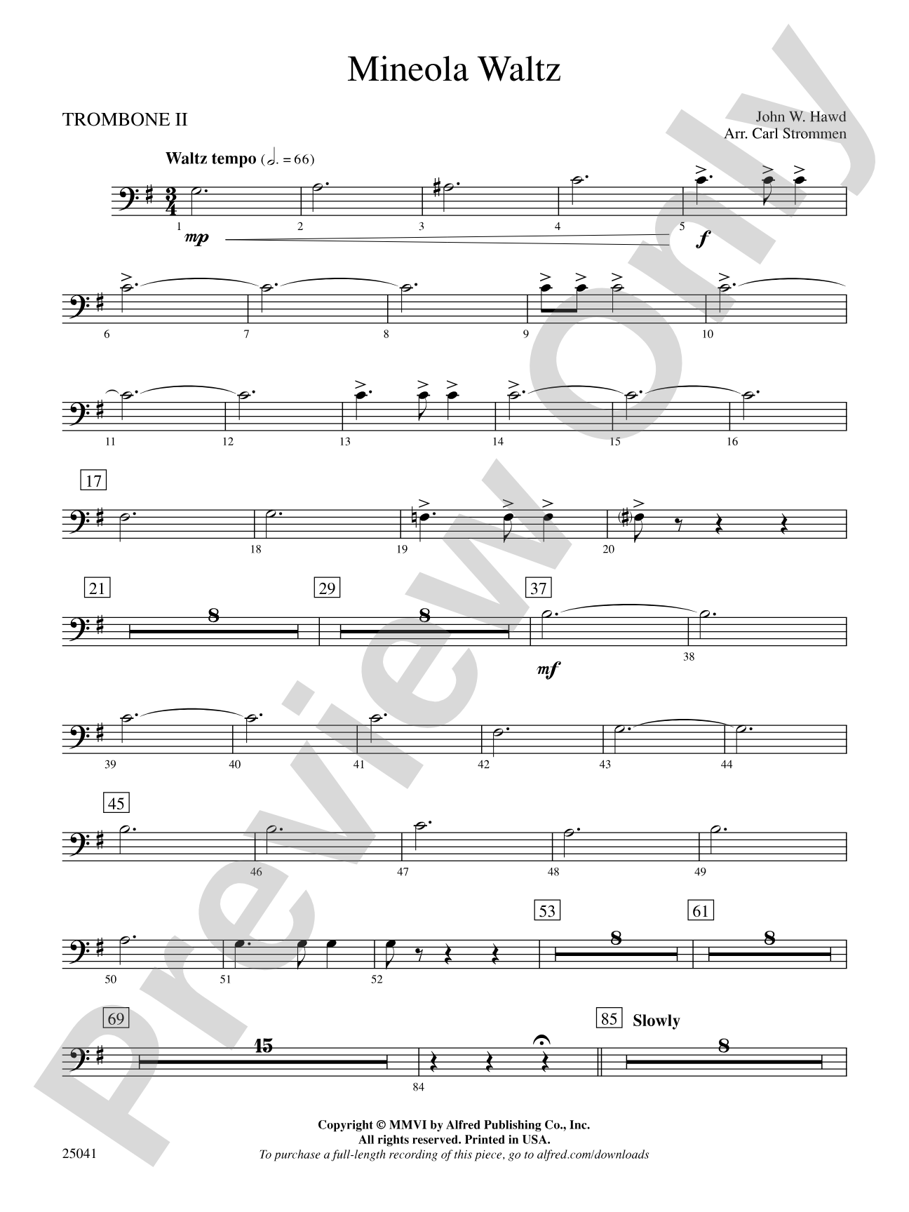 Mineola Waltz: 2nd Trombone