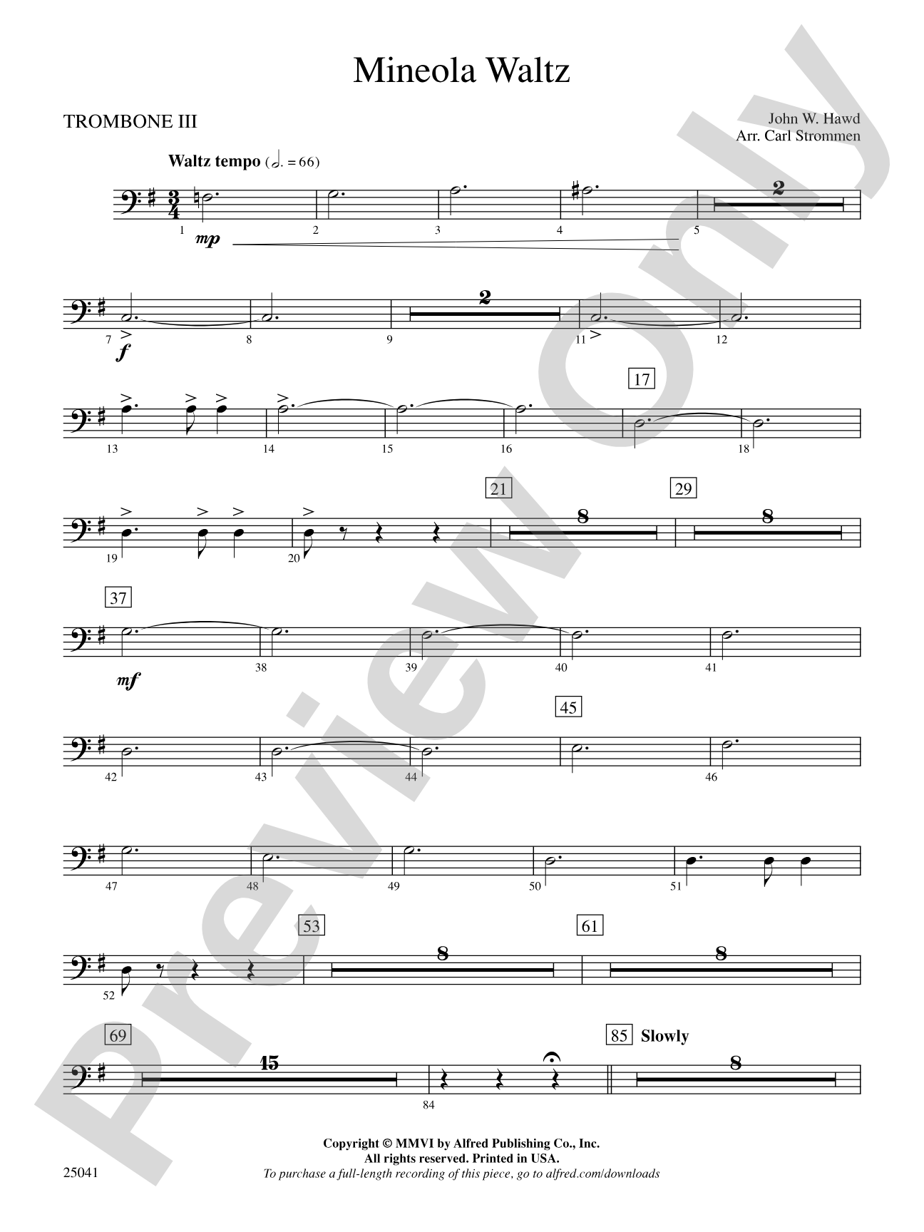 Mineola Waltz: 3rd Trombone