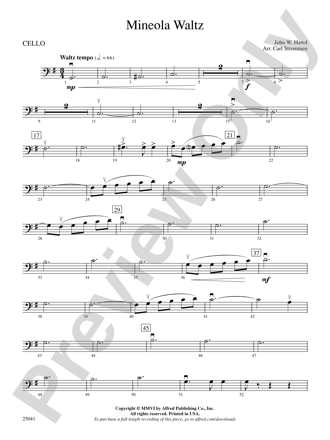 Mineola Waltz: Cello
