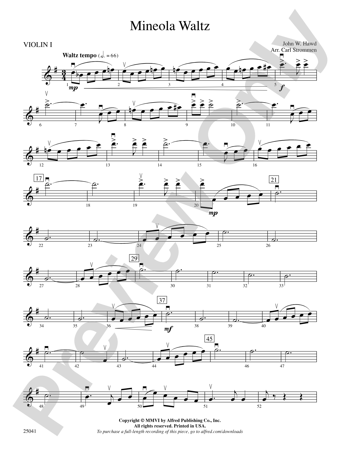 Mineola Waltz: 1st Violin