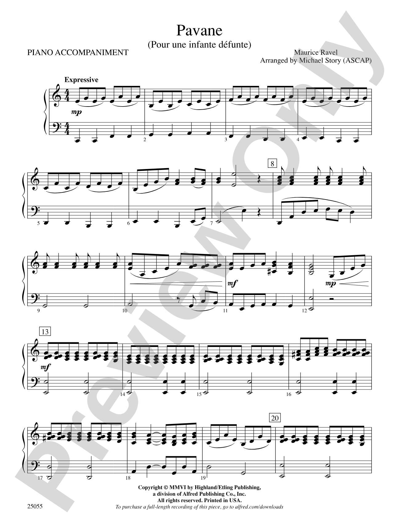 Pavane (Pour Une Infante Defunte): Piano Accompaniment