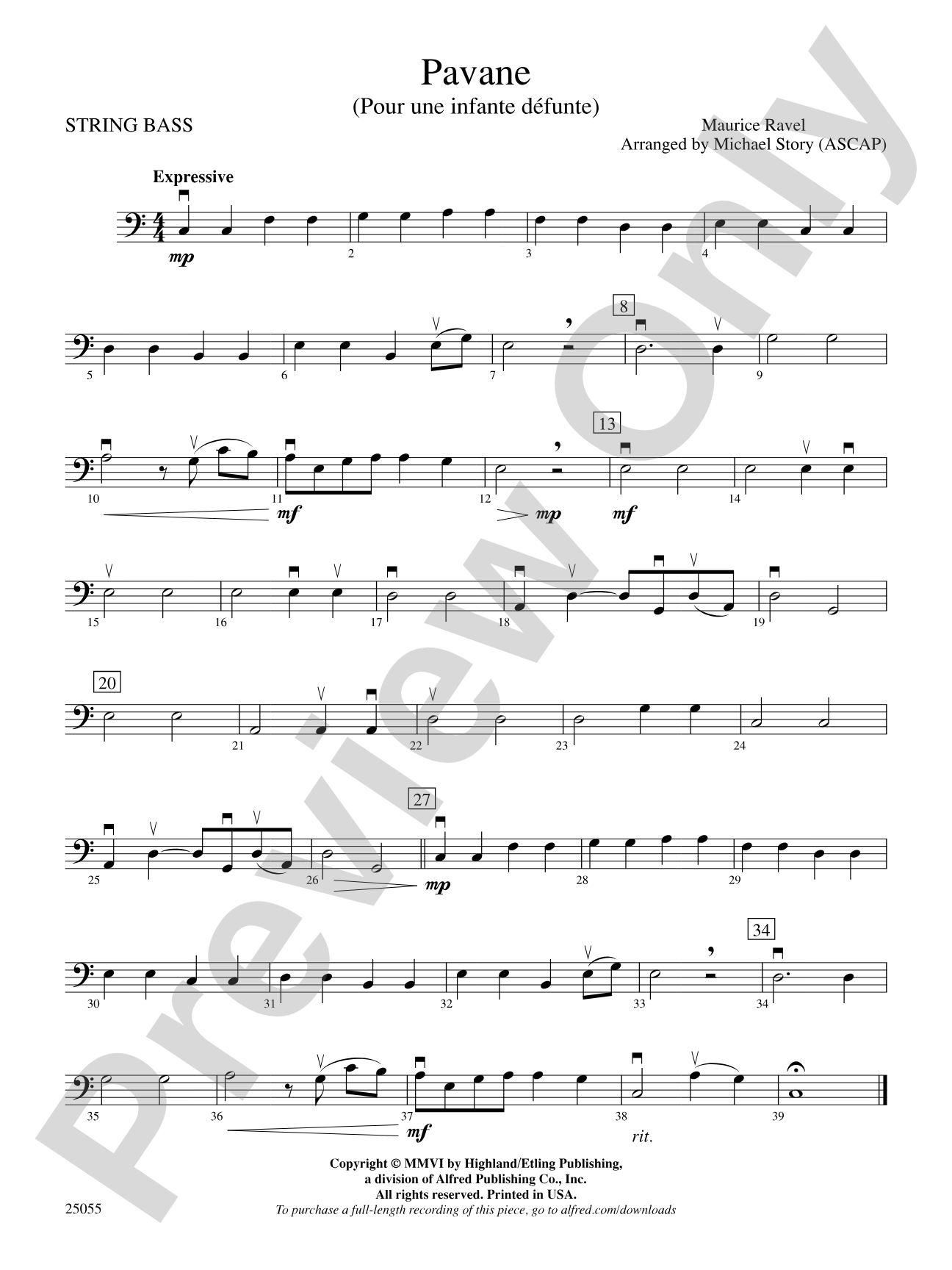Pavane (Pour Une Infante Defunte): String Bass