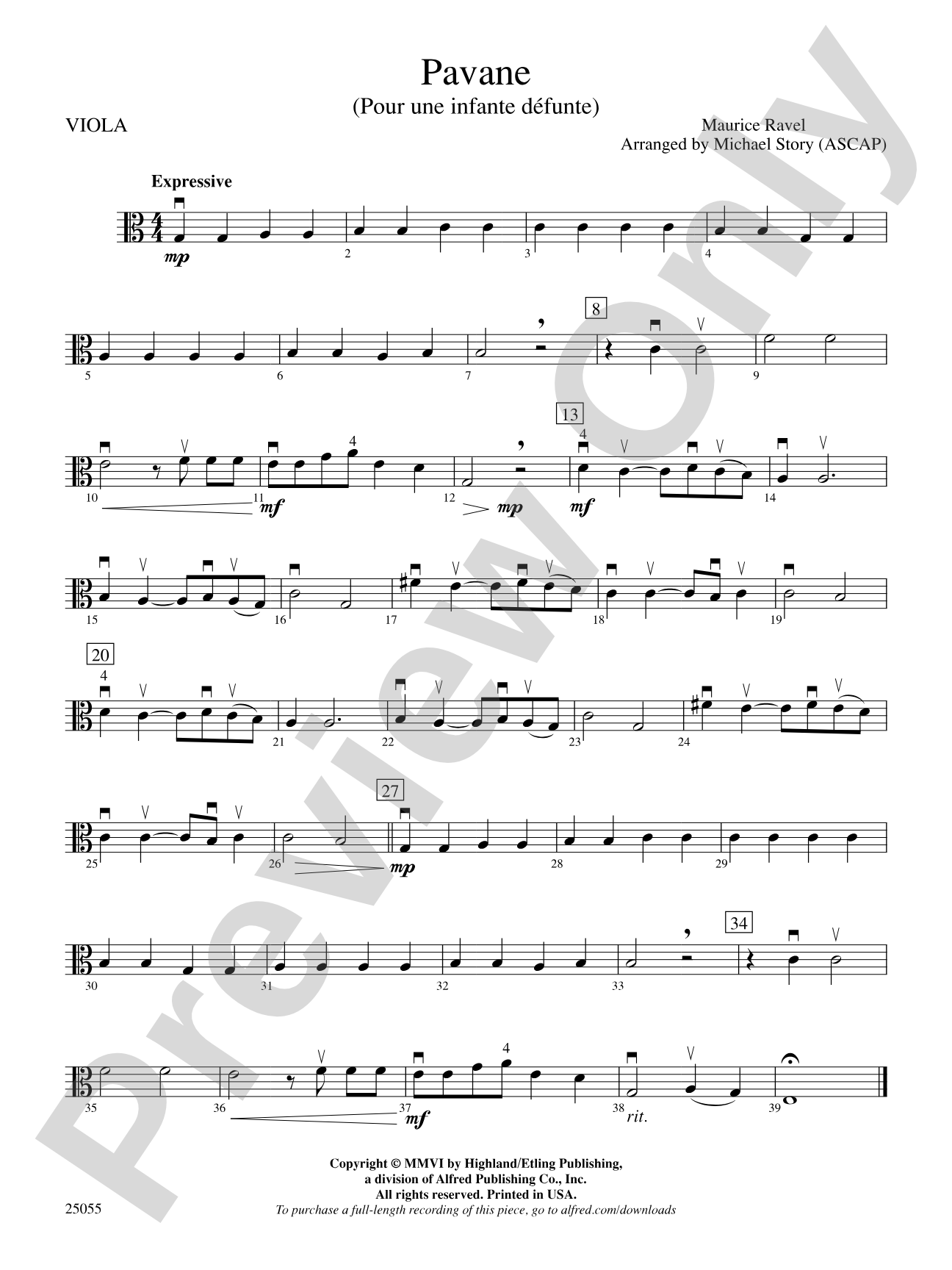 Pavane (Pour Une Infante Defunte): Viola