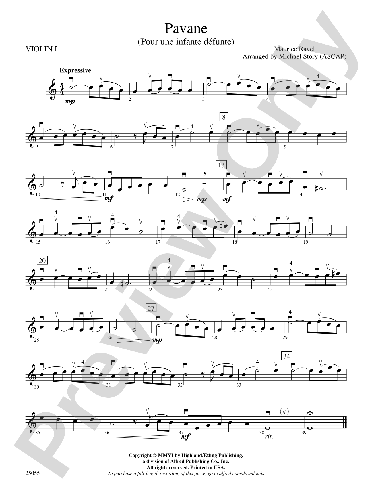 Pavane (Pour Une Infante Defunte): 1st Violin