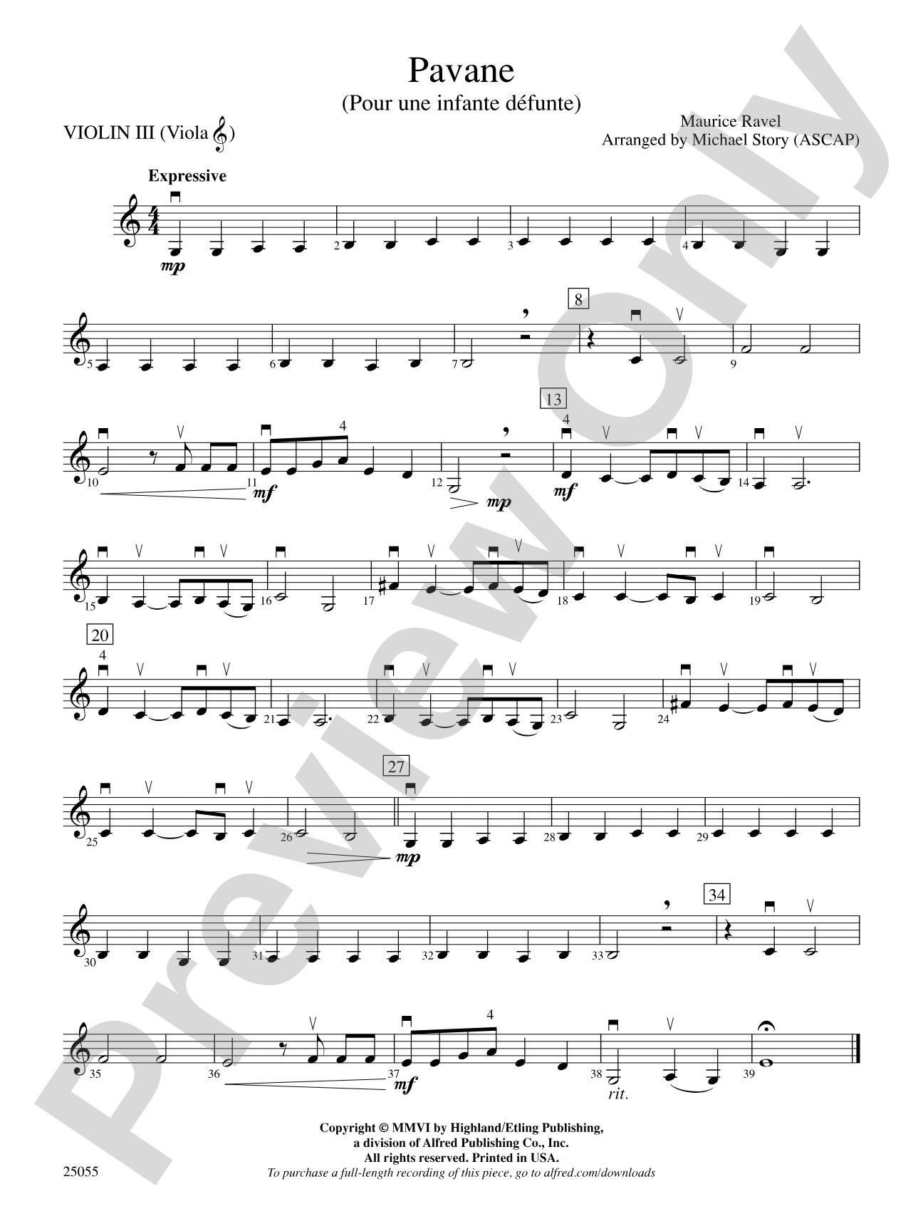 Pavane (Pour Une Infante Defunte): 3rd Violin (Viola [TC])