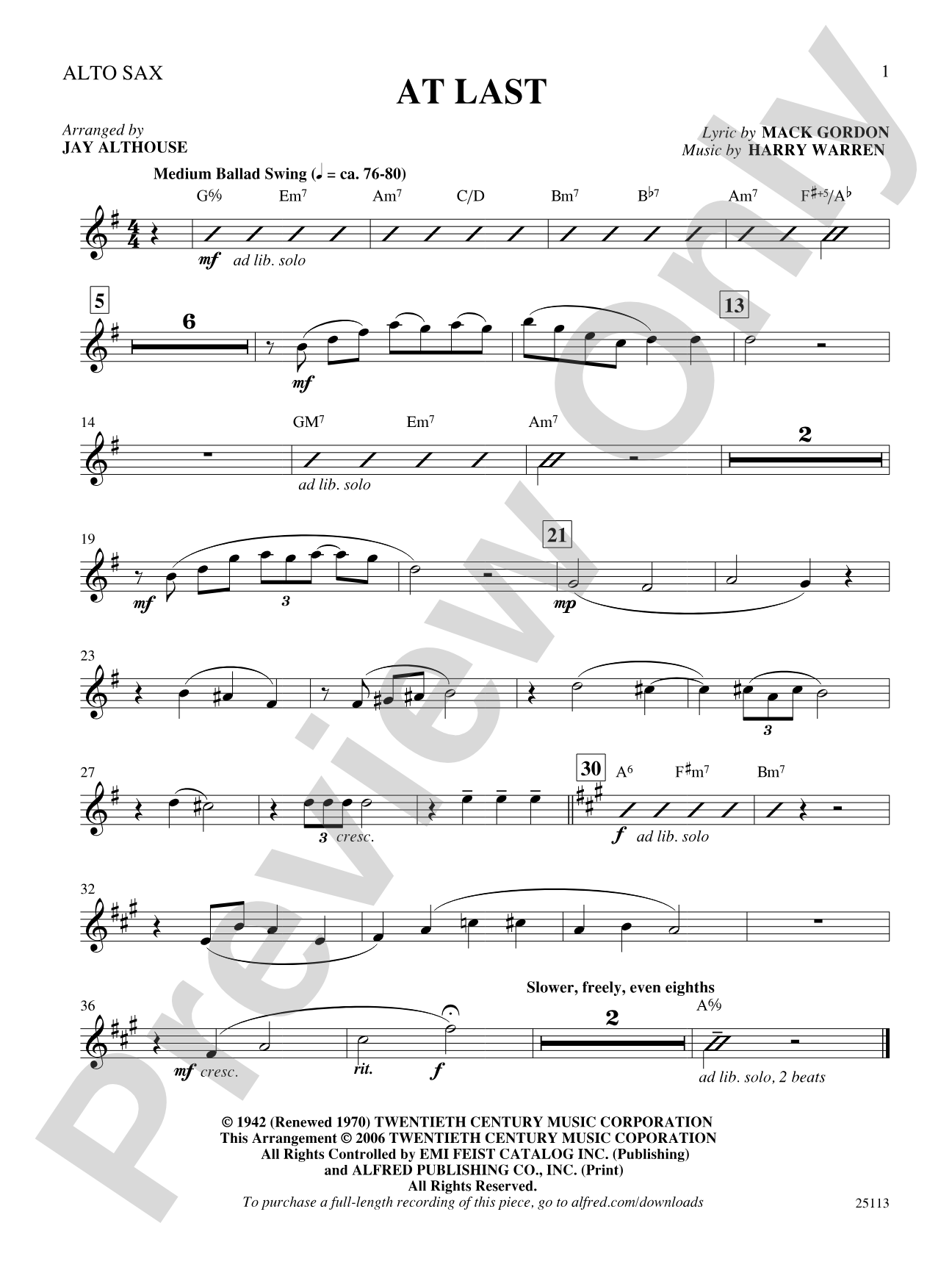 At Last: E-flat Alto Saxophone: Choral SoundPax