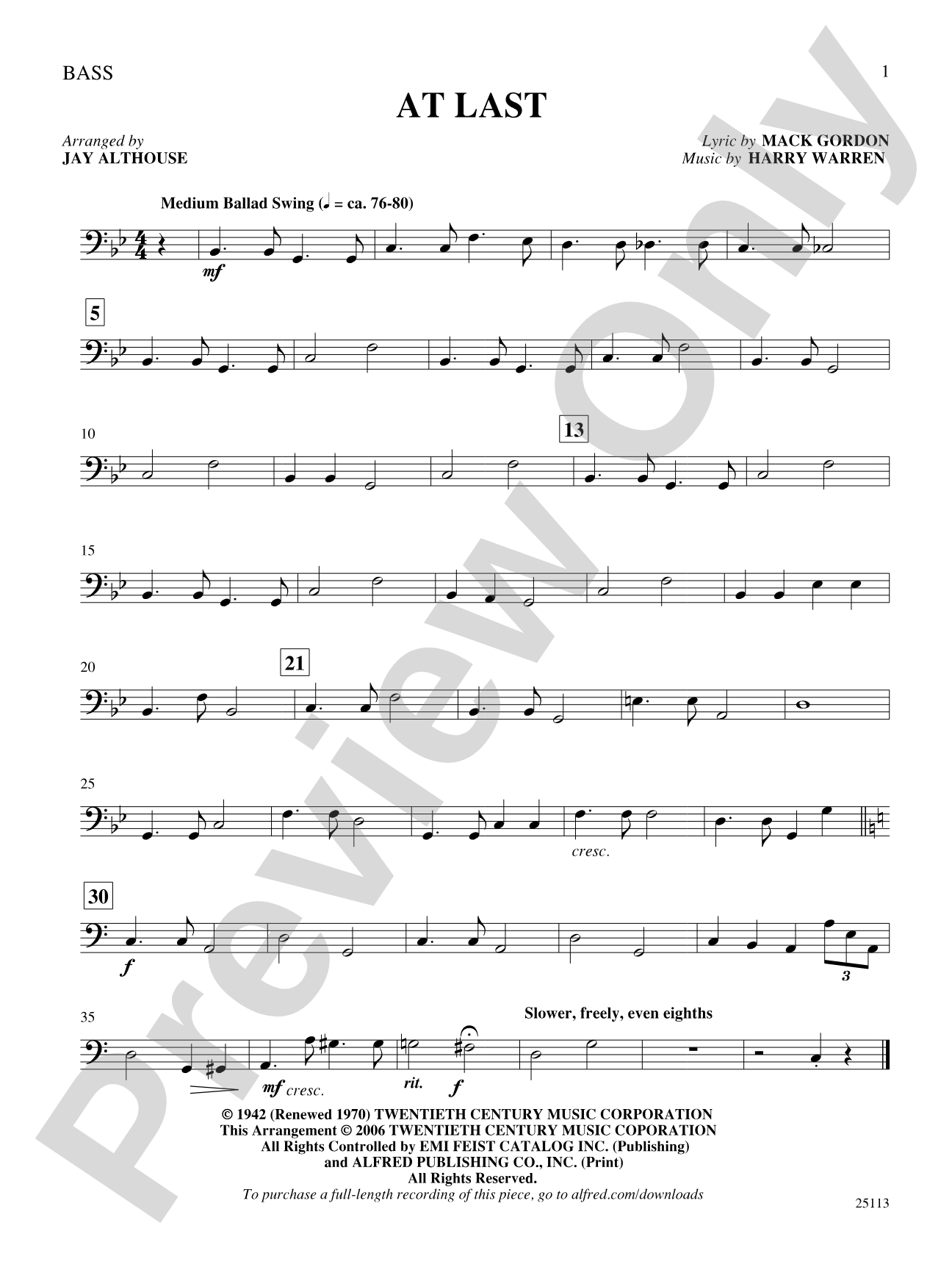 At Last: String Bass: Choral SoundPax
