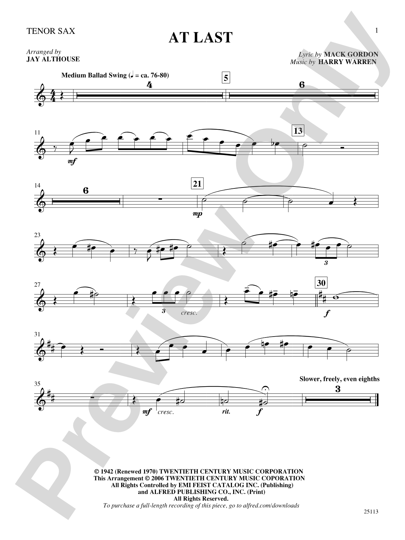 At Last: B-flat Tenor Saxophone: Choral SoundPax