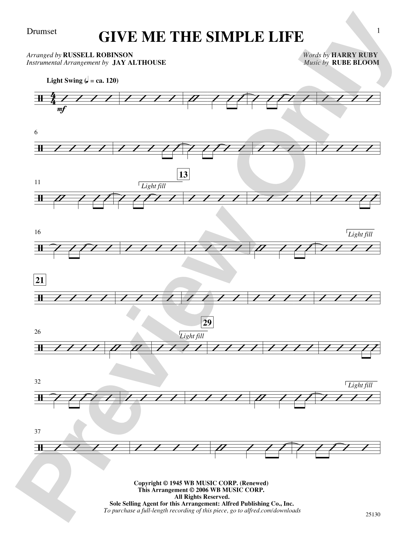 Give Me the Simple Life: Drums: Choral SoundPax