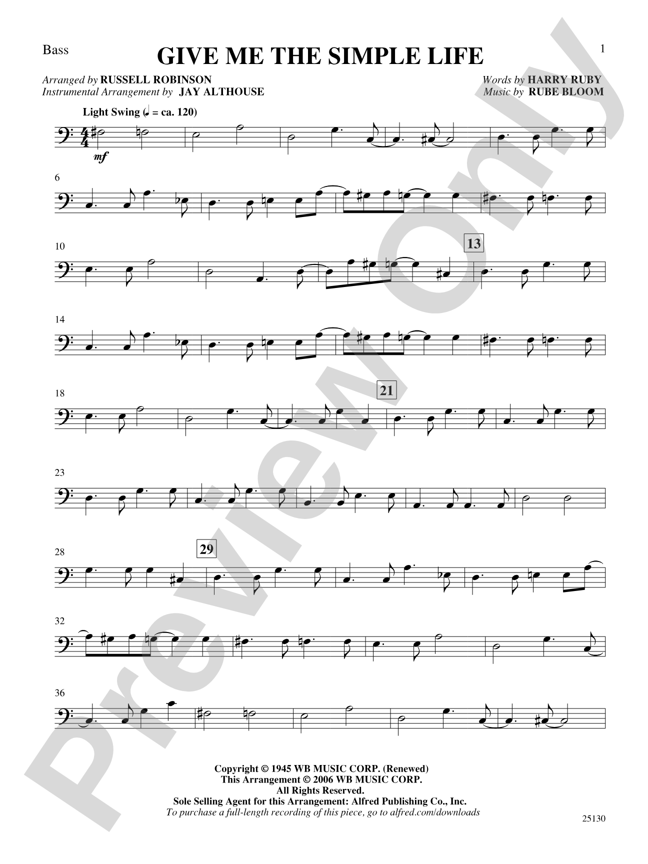 Give Me the Simple Life: String Bass: Choral SoundPax
