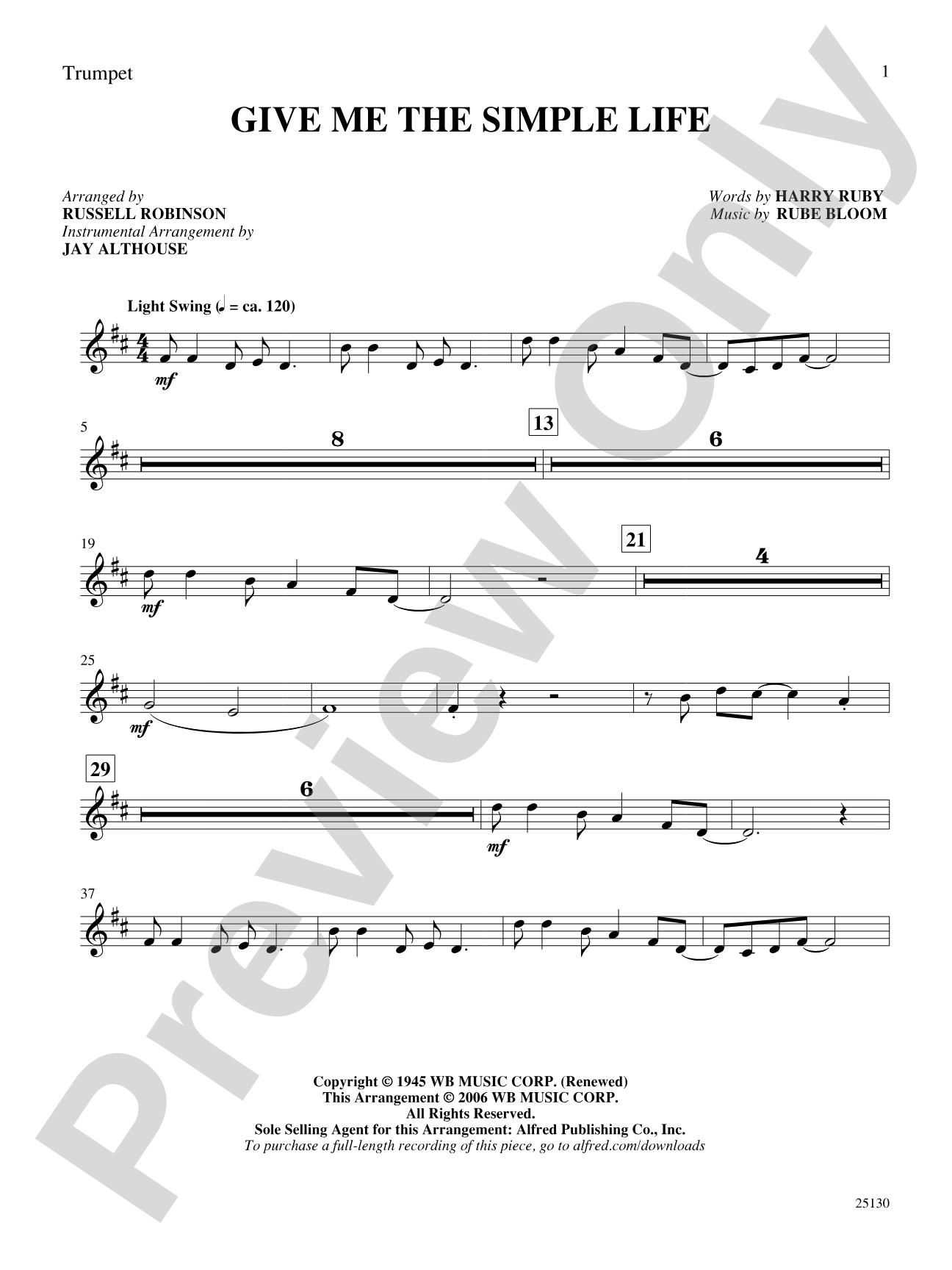 Give Me the Simple Life: 1st B-flat Trumpet: Choral SoundPax