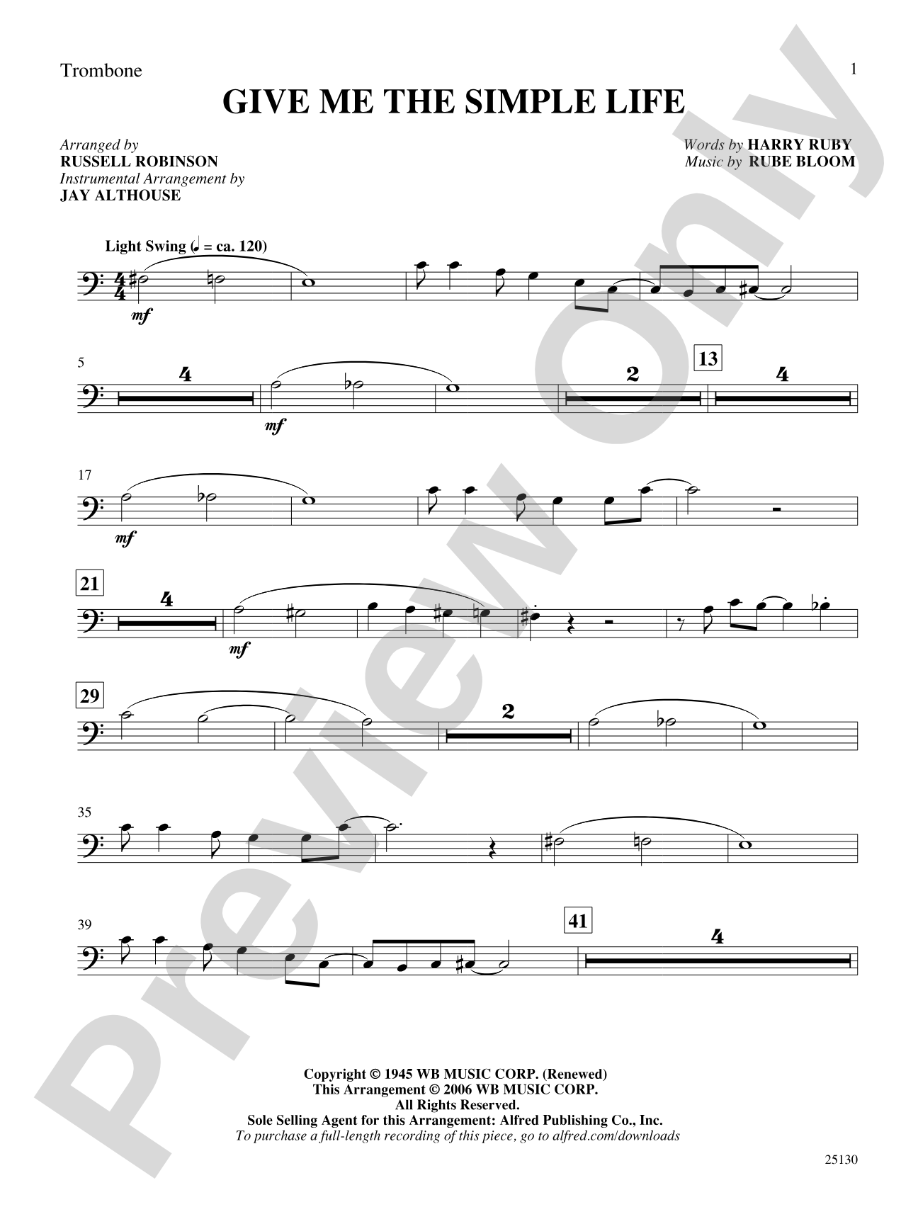 Give Me the Simple Life: 1st Trombone: Choral SoundPax