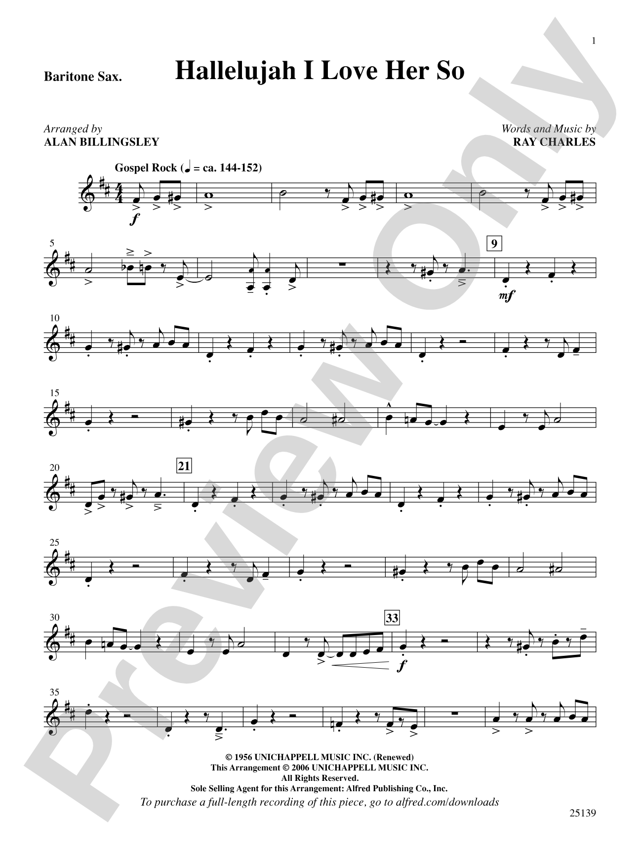 Hallelujah I Love Her So: E-flat Baritone Saxophone: Choral SoundPax