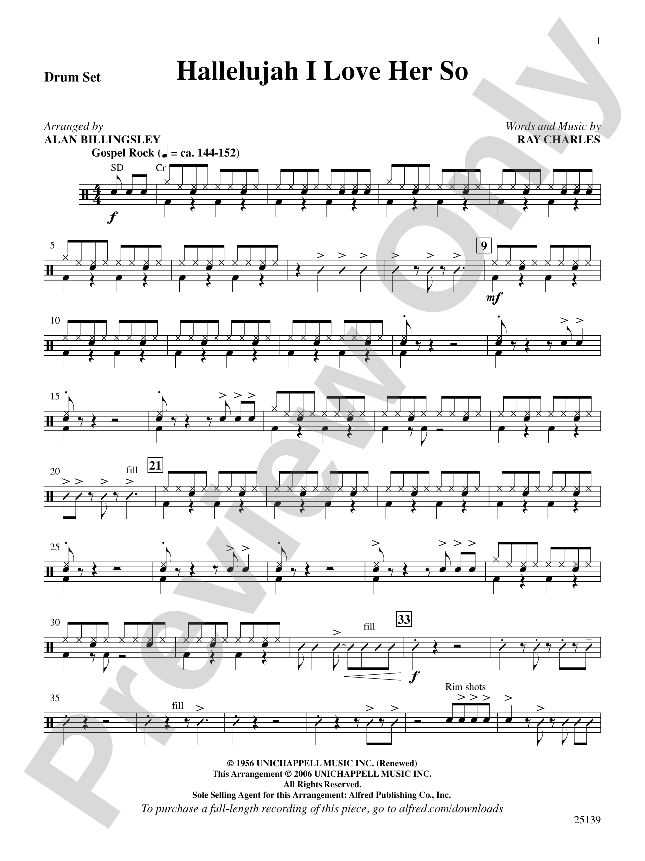 Hallelujah I Love Her So: Drums: Choral SoundPax