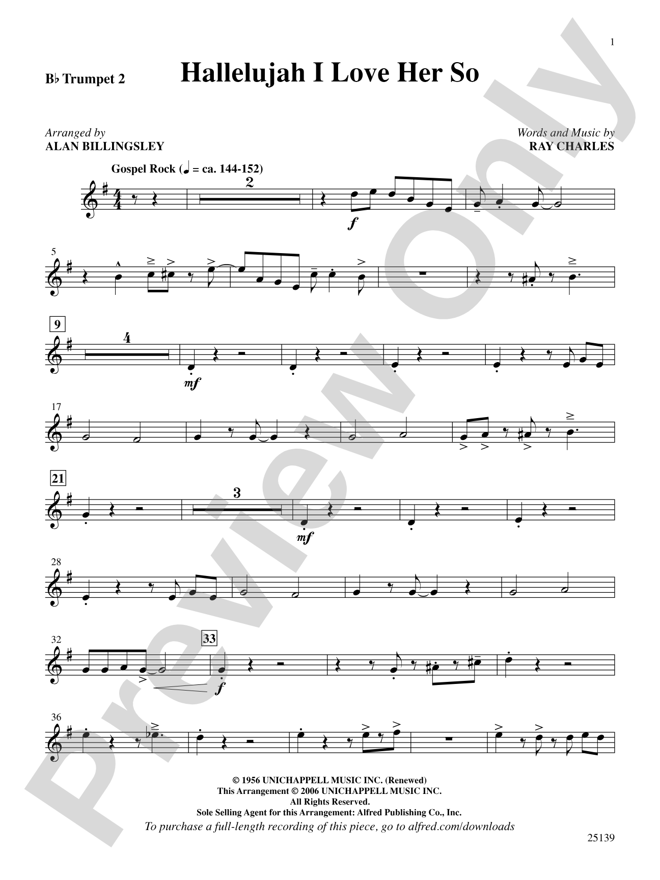 Hallelujah I Love Her So: 2nd B-flat Trumpet: Choral SoundPax