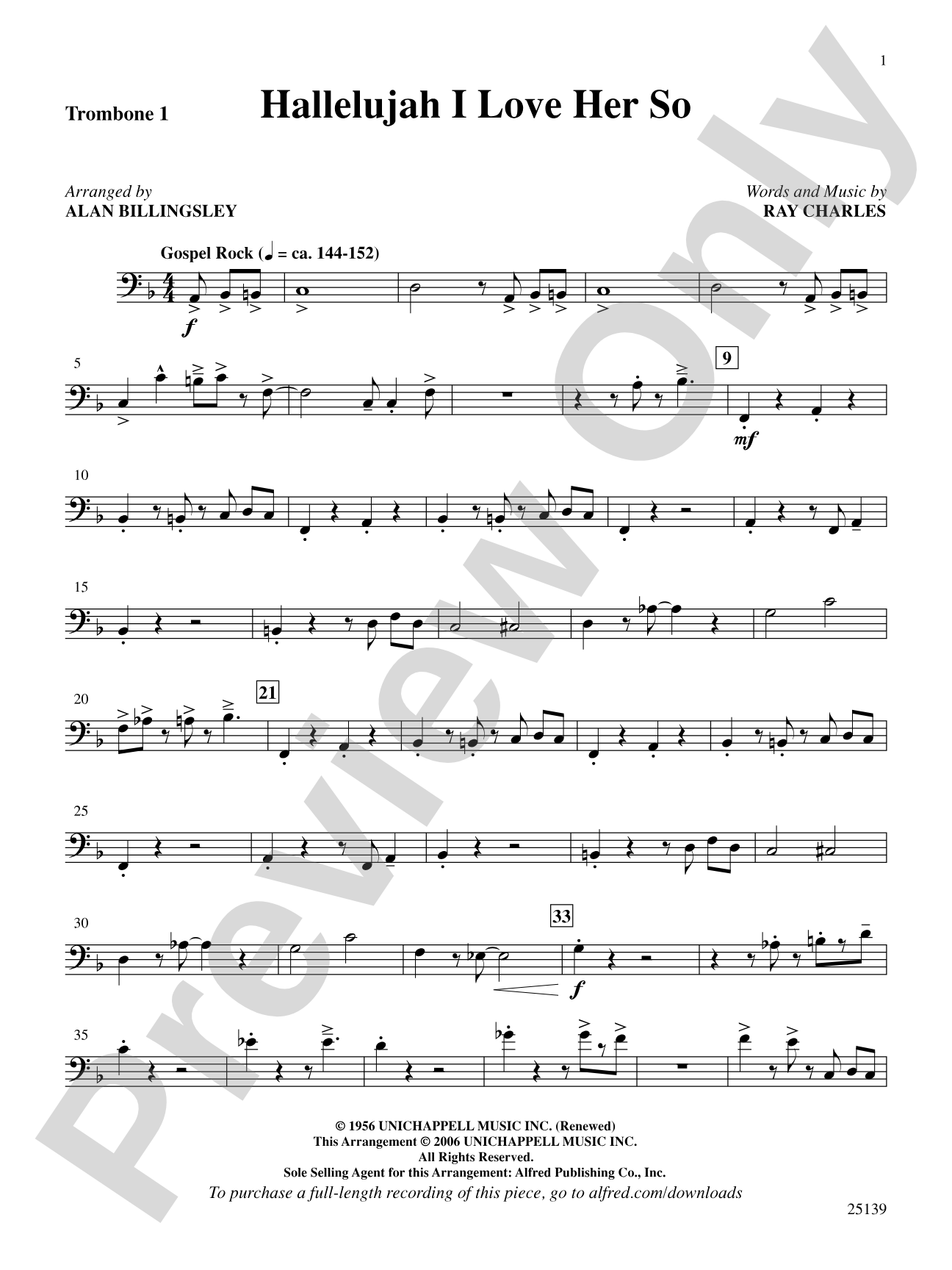 Hallelujah I Love Her So: 1st Trombone: Choral SoundPax