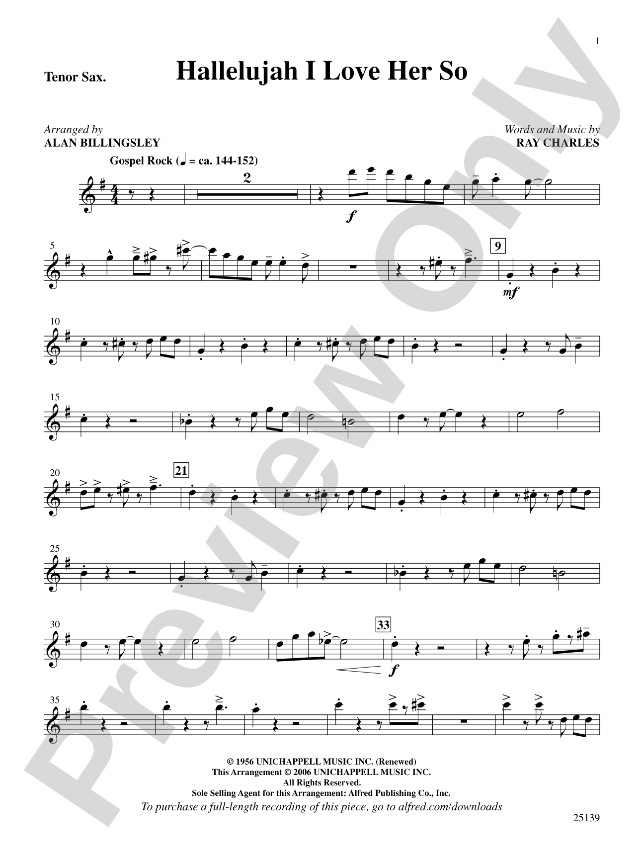 Hallelujah I Love Her So: B-flat Tenor Saxophone: Choral SoundPax