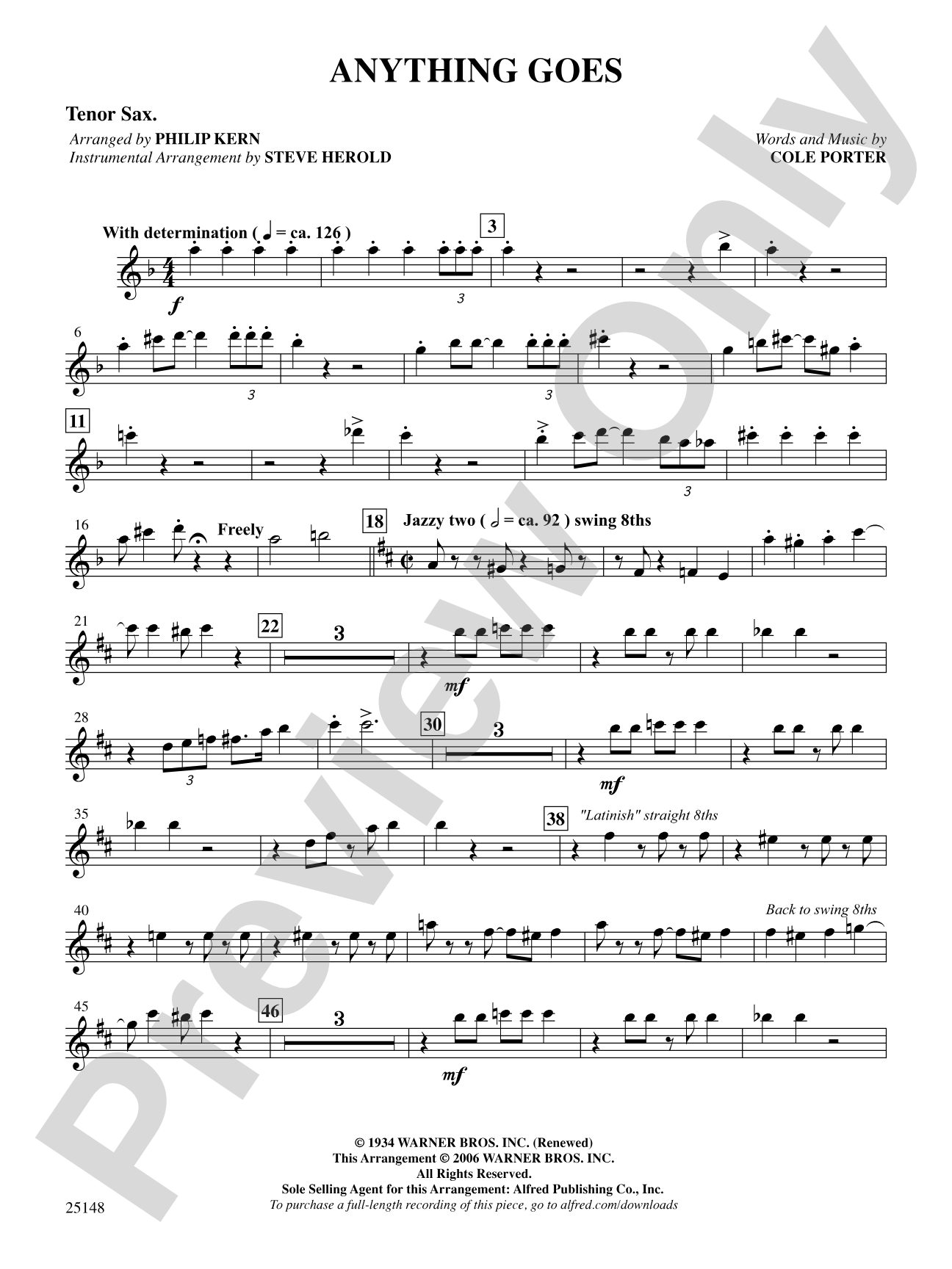 Anything Goes (from the musical Anything Goes): B-flat Tenor Saxophone: Choral SoundPax