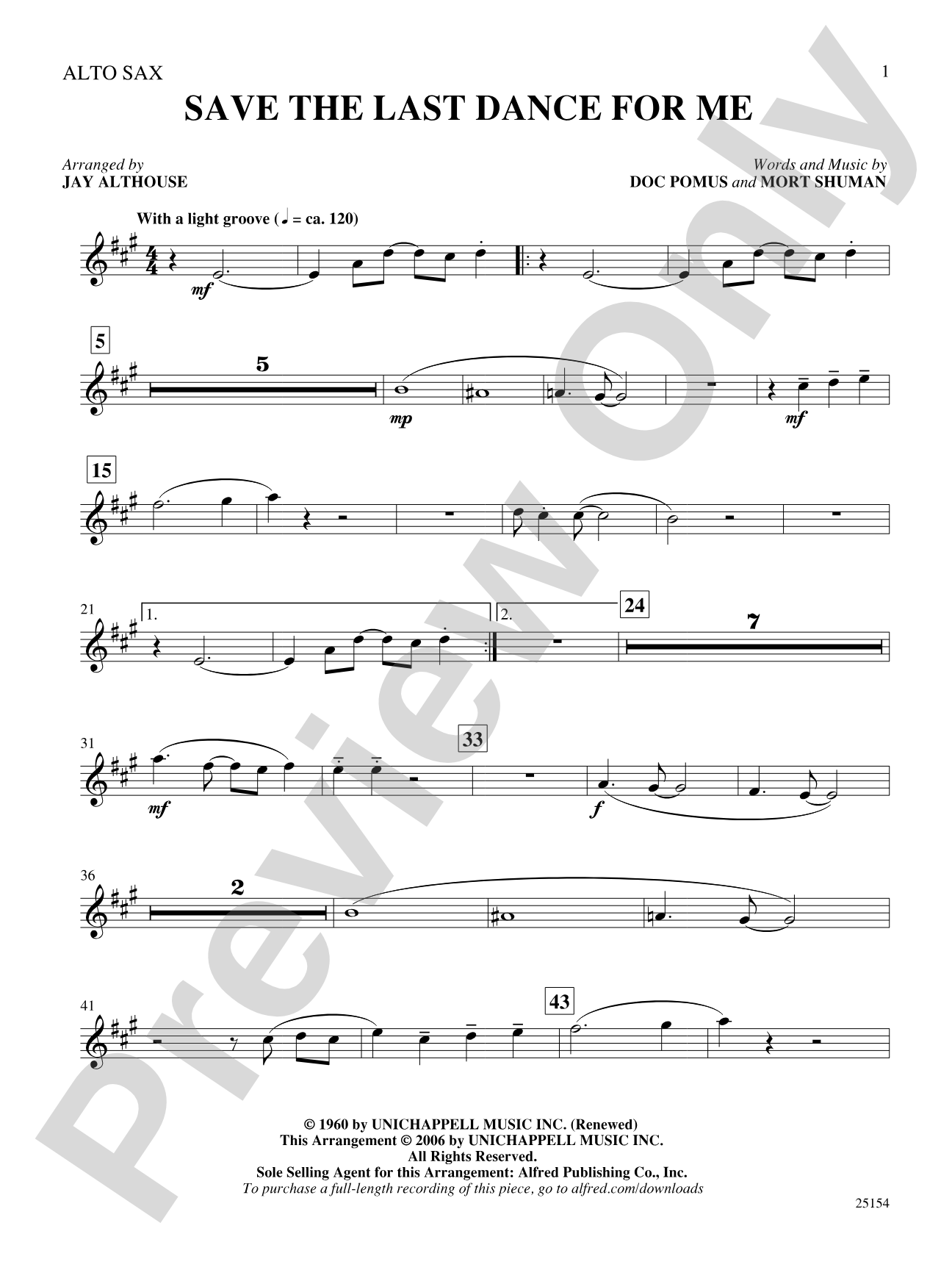 Save the Last Dance for Me: E-flat Alto Saxophone: Choral SoundPax