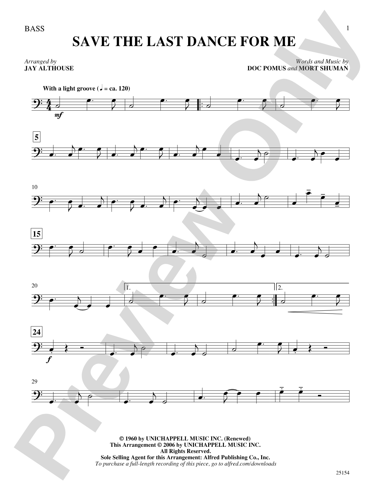 Save the Last Dance for Me: String Bass: Choral SoundPax