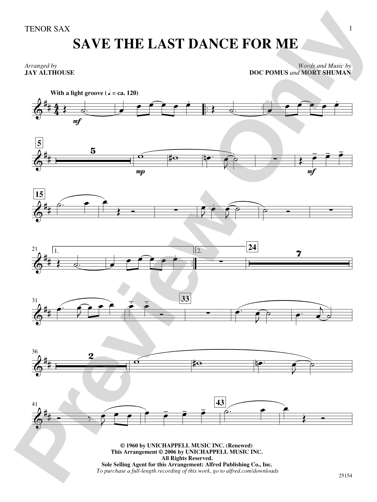 Save the Last Dance for Me: B-flat Tenor Saxophone: Choral SoundPax