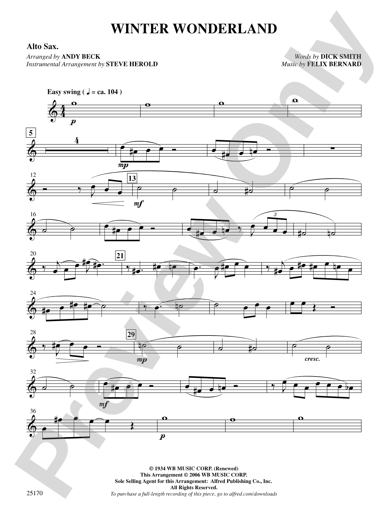 Winter Wonderland: E-flat Alto Saxophone: Choral SoundPax