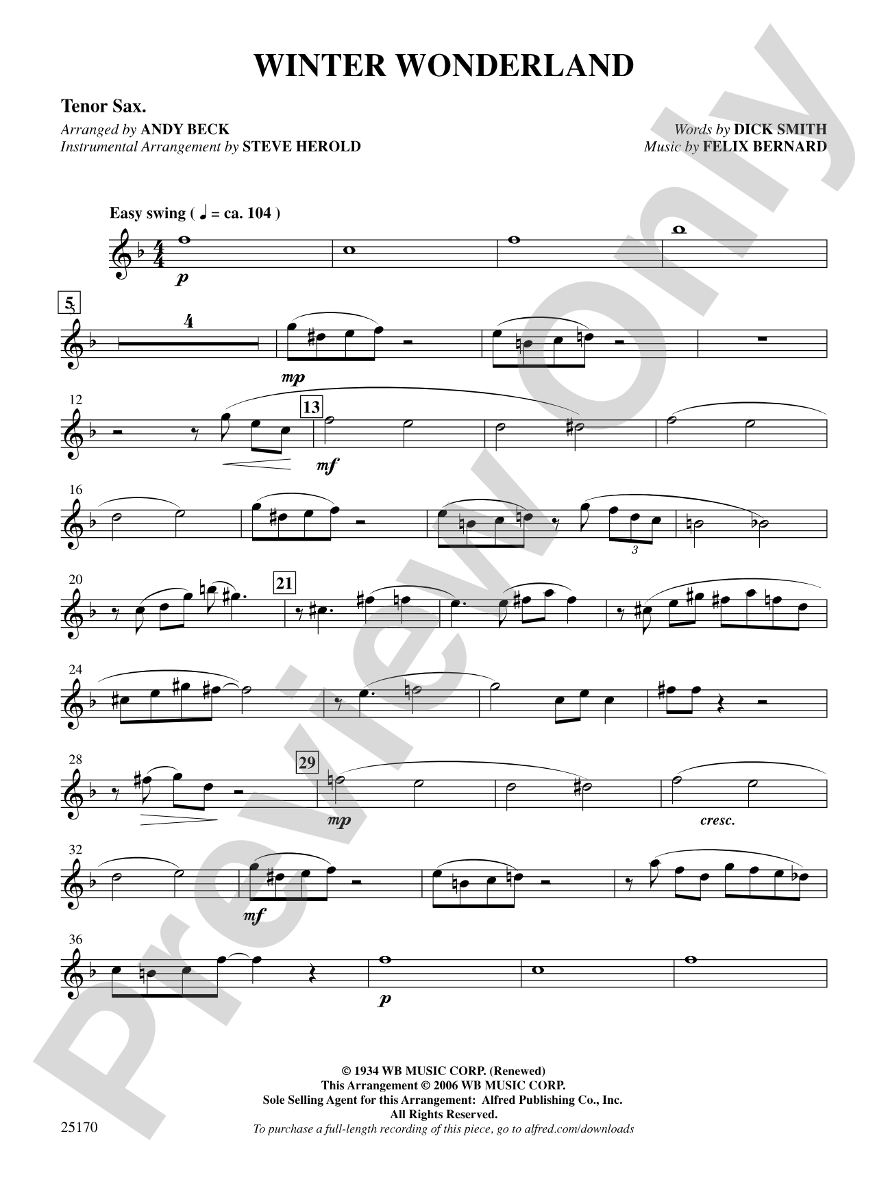 Winter Wonderland: B-flat Tenor Saxophone: Choral SoundPax