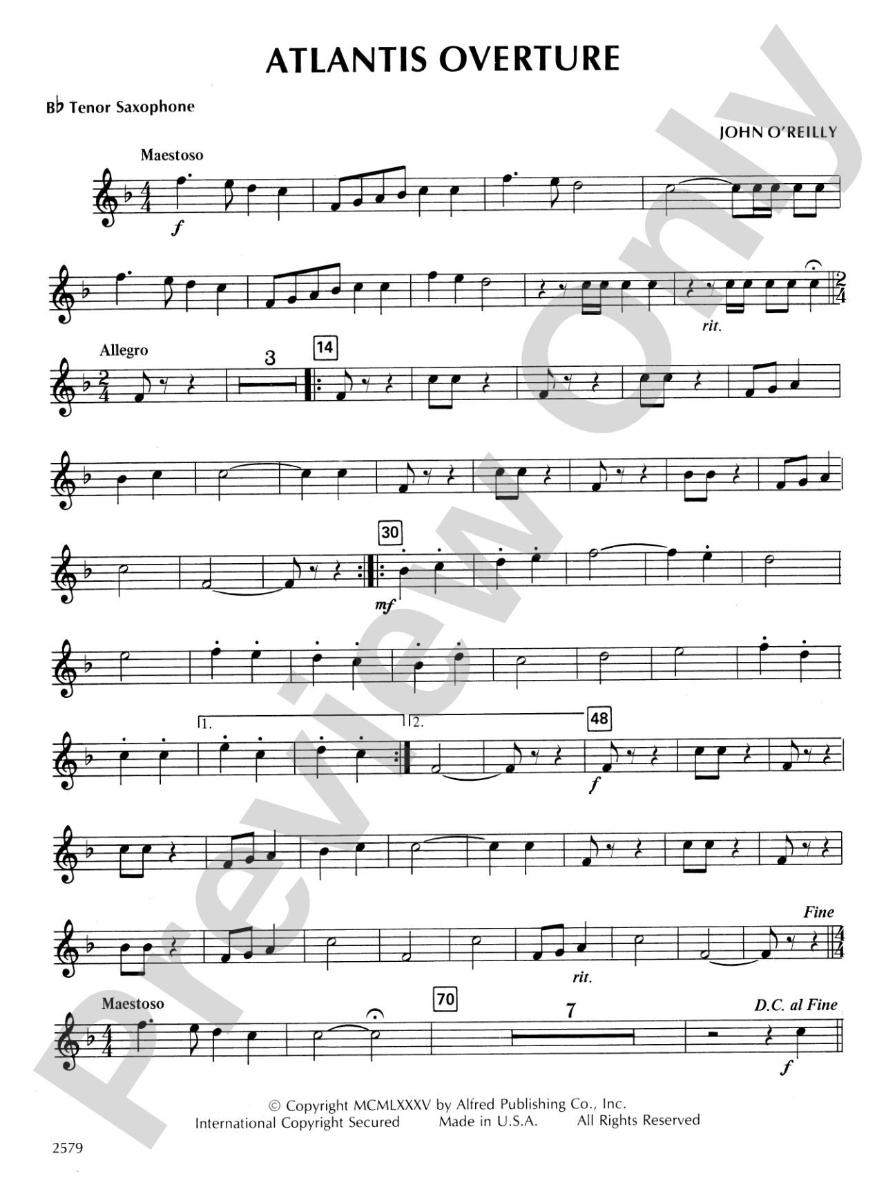 Atlantis Overture: B-flat Tenor Saxophone