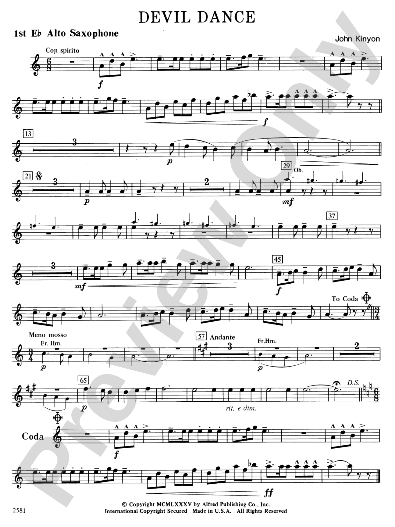 Devil Dance: E-flat Alto Saxophone
