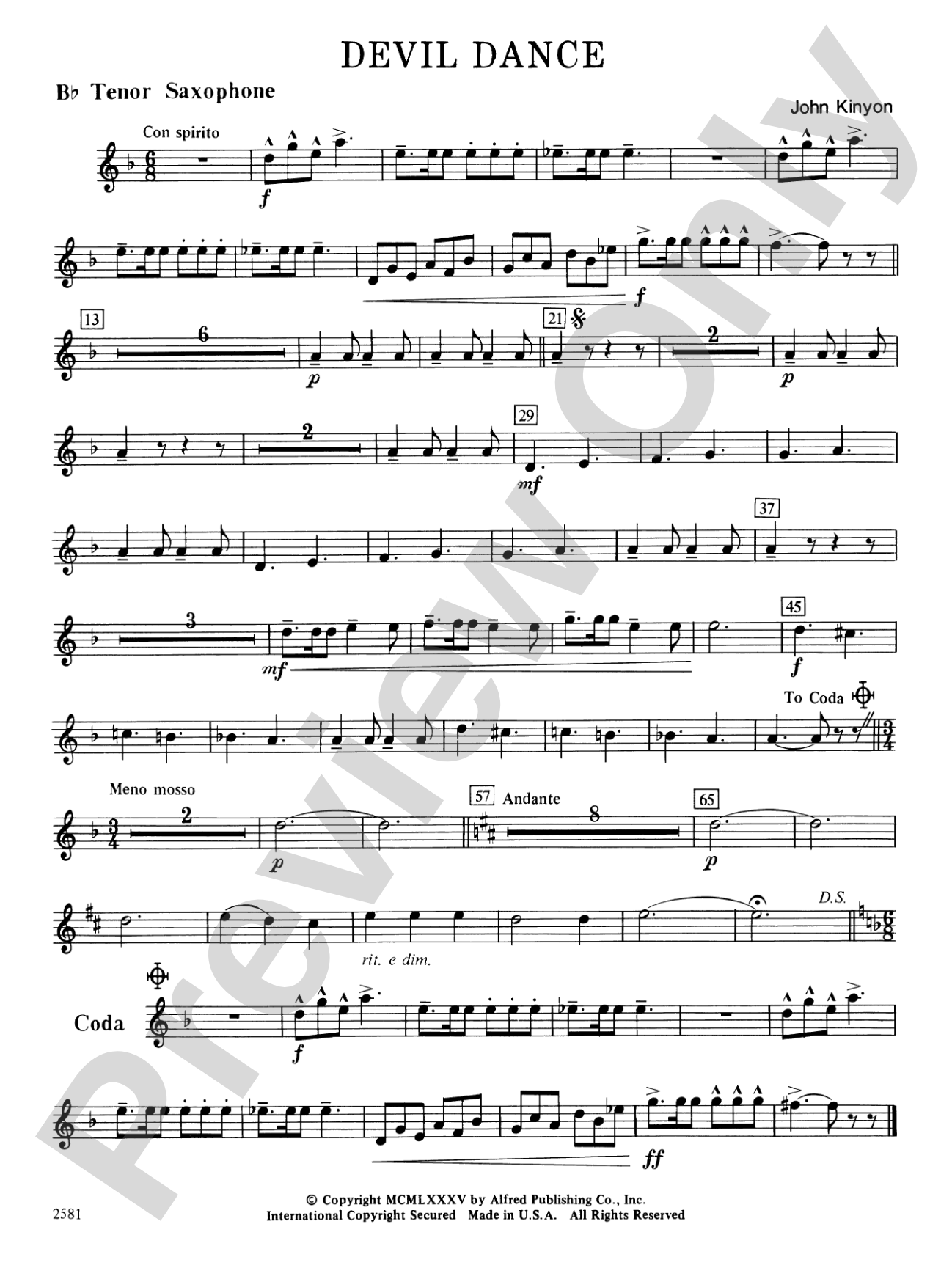 Devil Dance: B-flat Tenor Saxophone