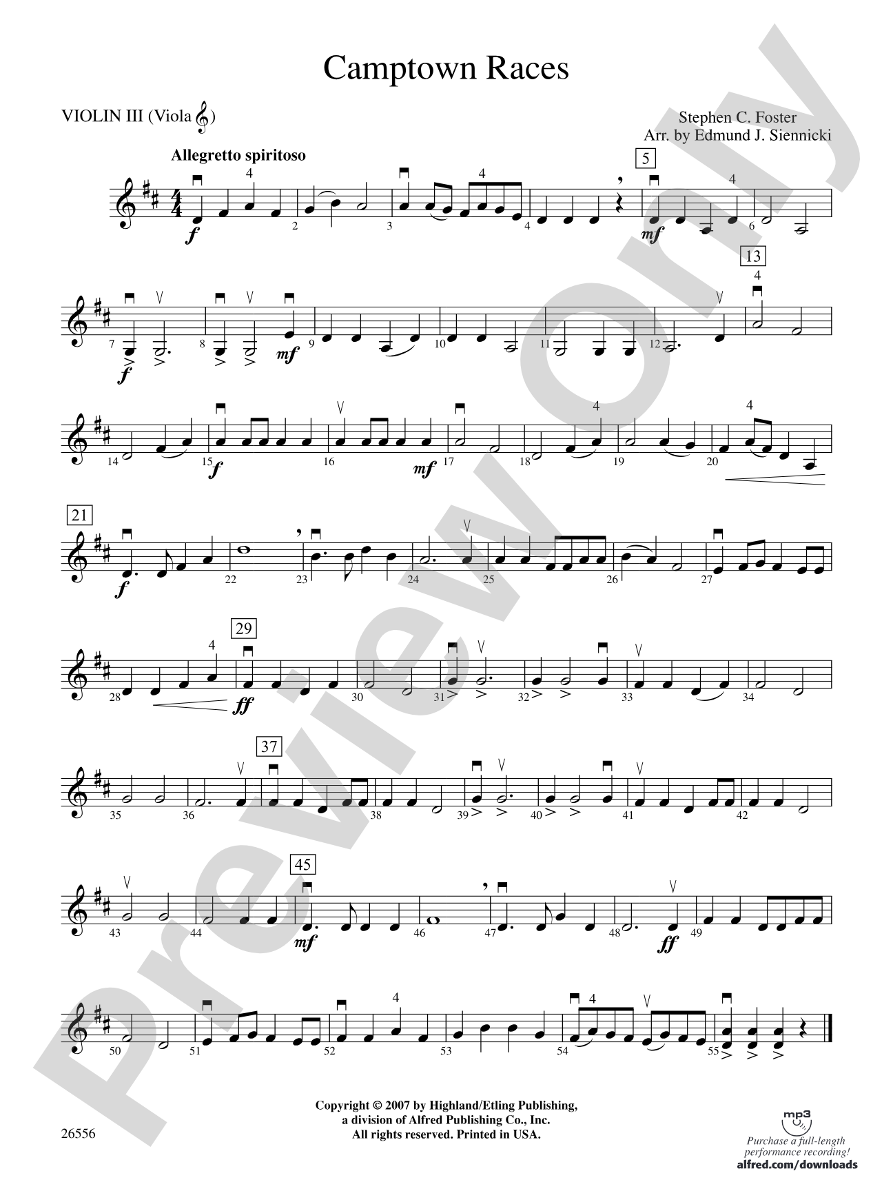 Camptown Races: 3rd Violin (Viola [TC])