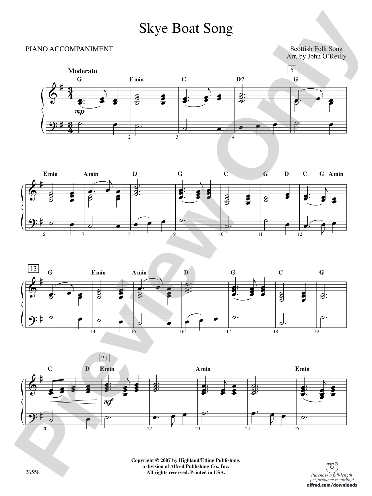 Skye Boat Song: Piano Accompaniment
