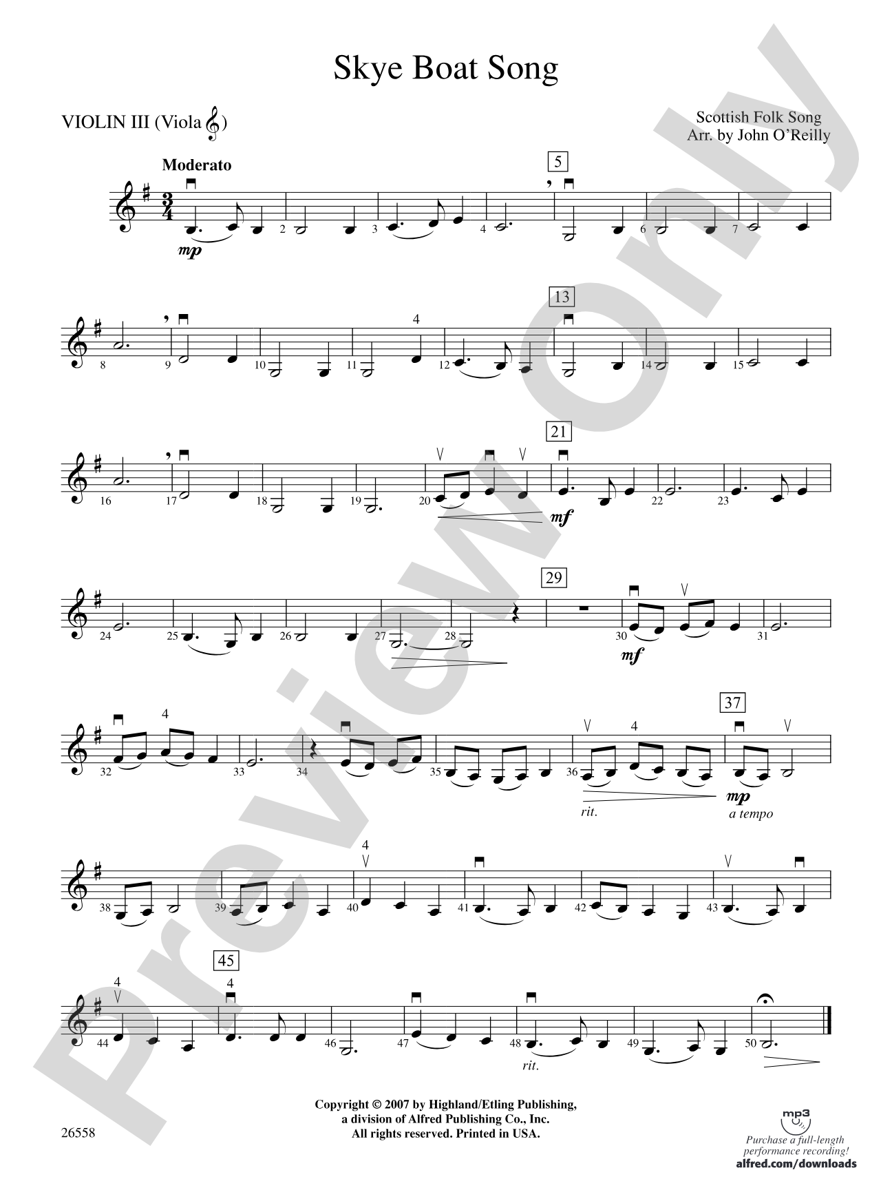Skye Boat Song: 3rd Violin (Viola [TC])