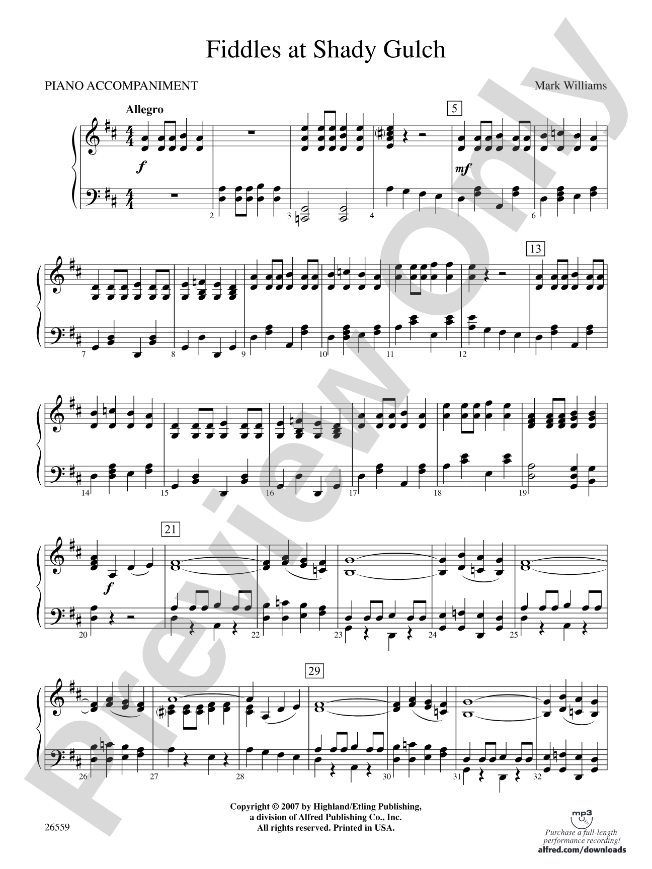 Fiddles at Shady Gulch: Piano Accompaniment