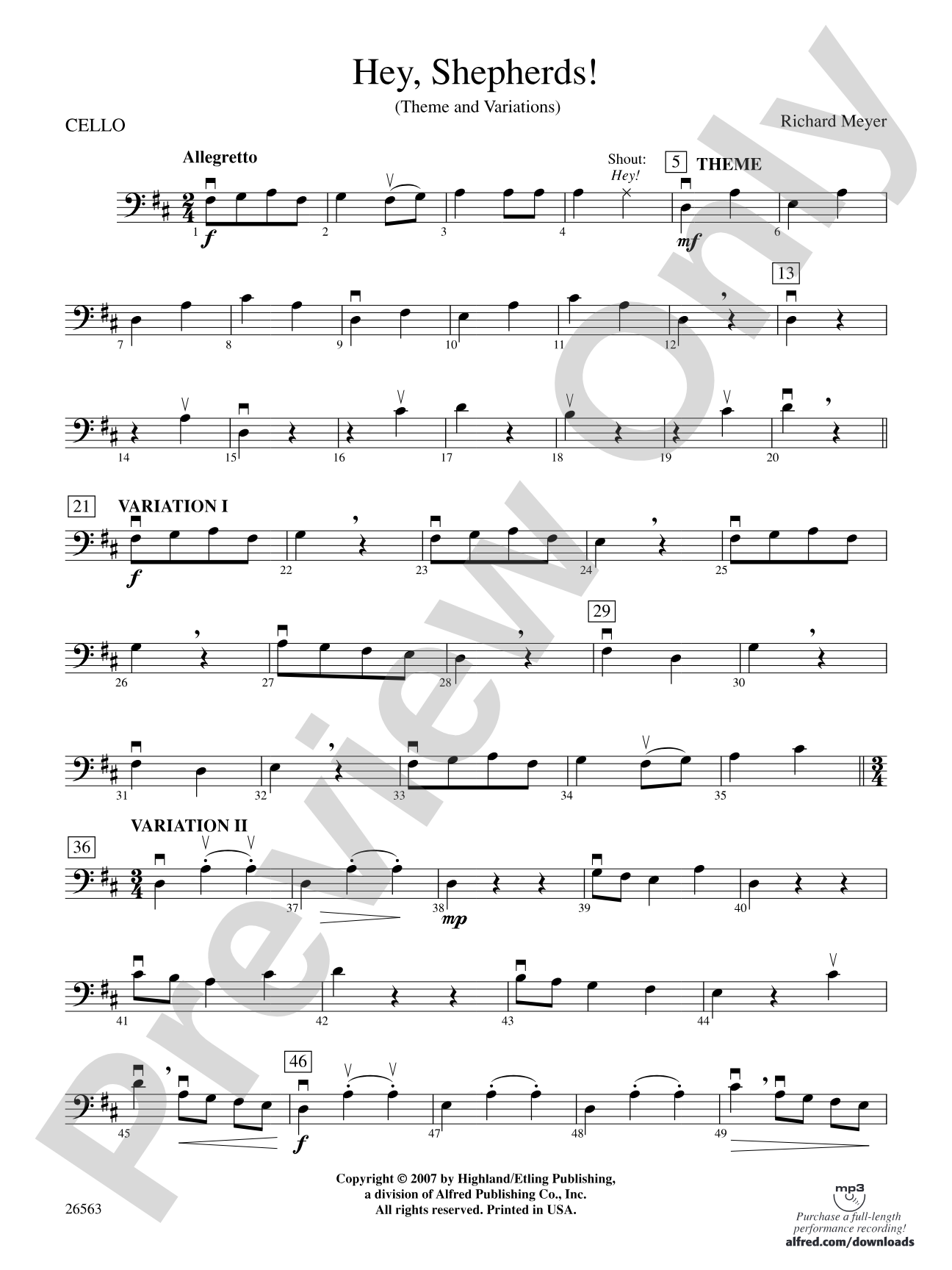 Hey, Shepherds!: Cello