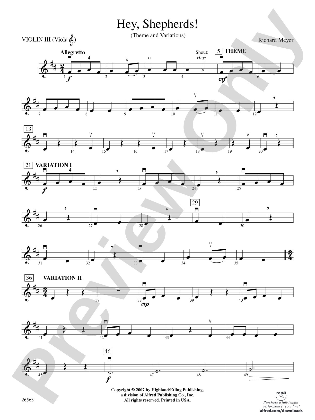 Hey, Shepherds!: 3rd Violin (Viola [TC])