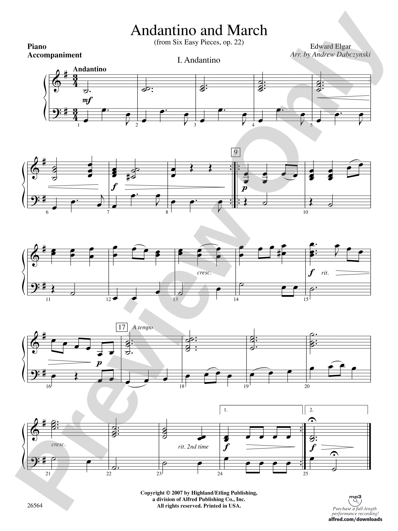 Andantino and March: Piano Accompaniment