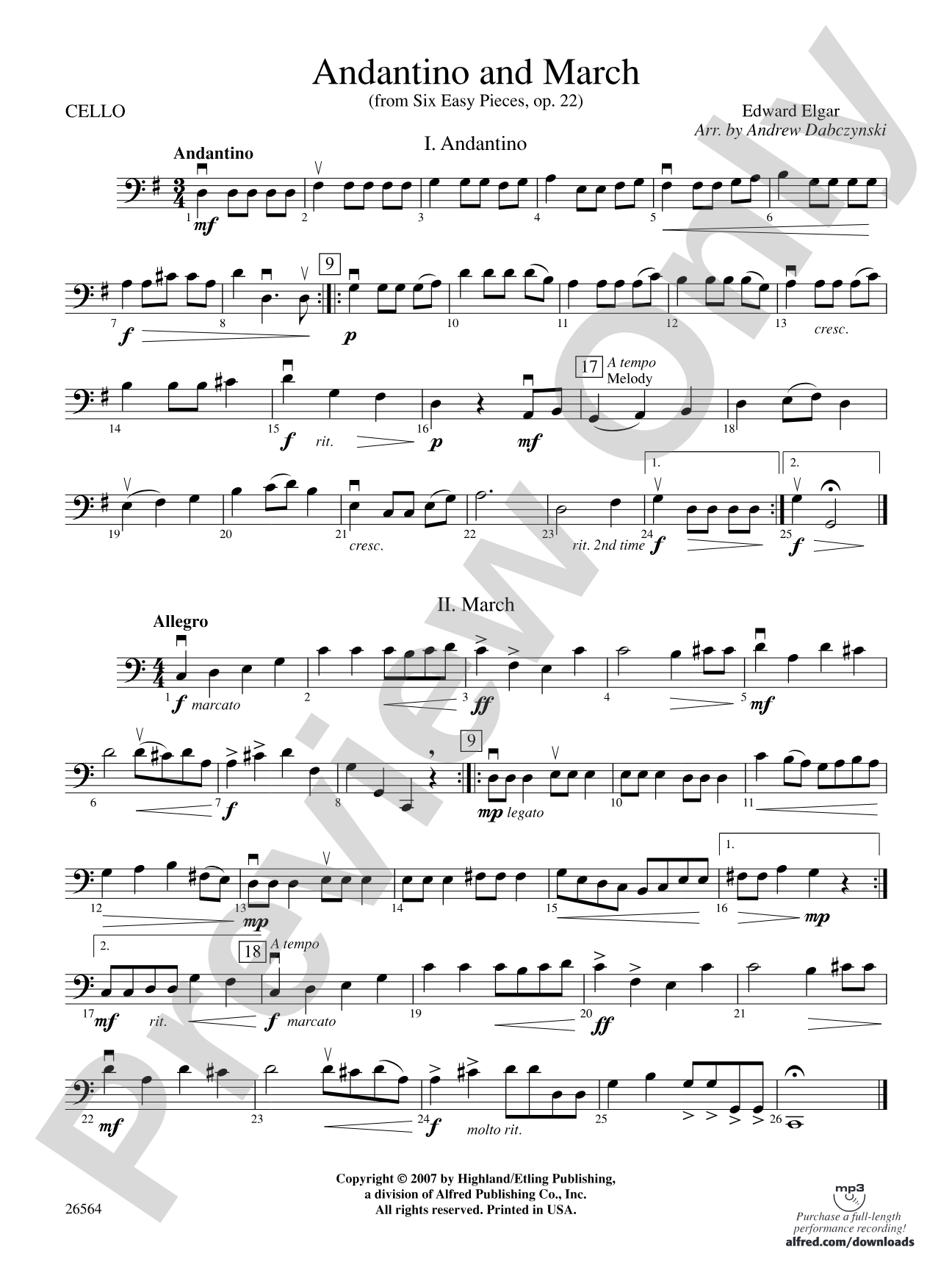 Andantino and March: Cello