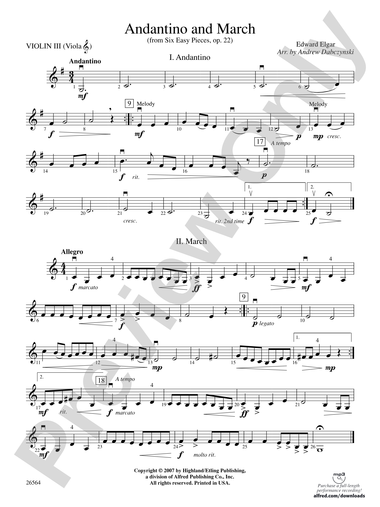 Andantino and March: 3rd Violin (Viola [TC])