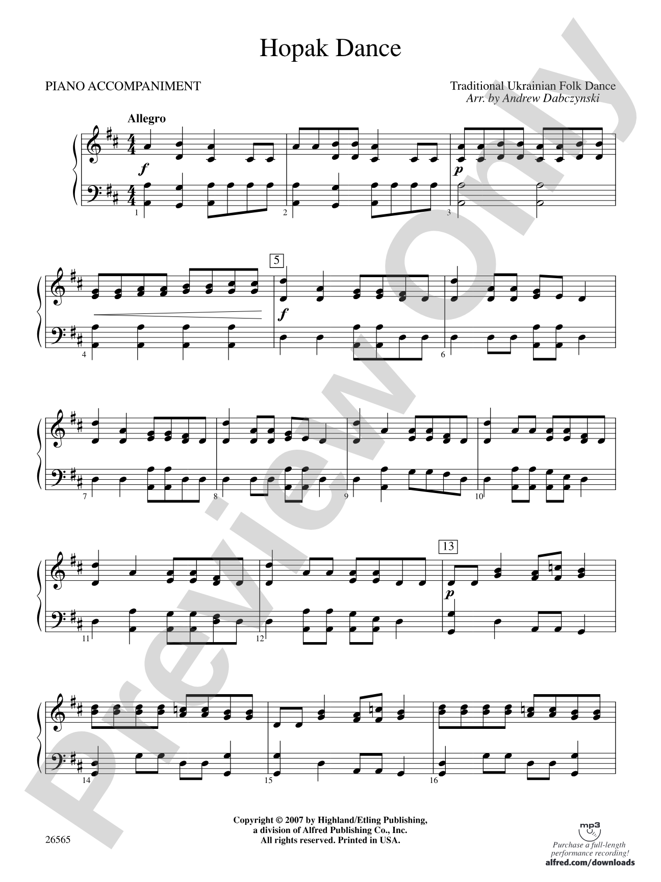 Hopak Dance: Piano Accompaniment