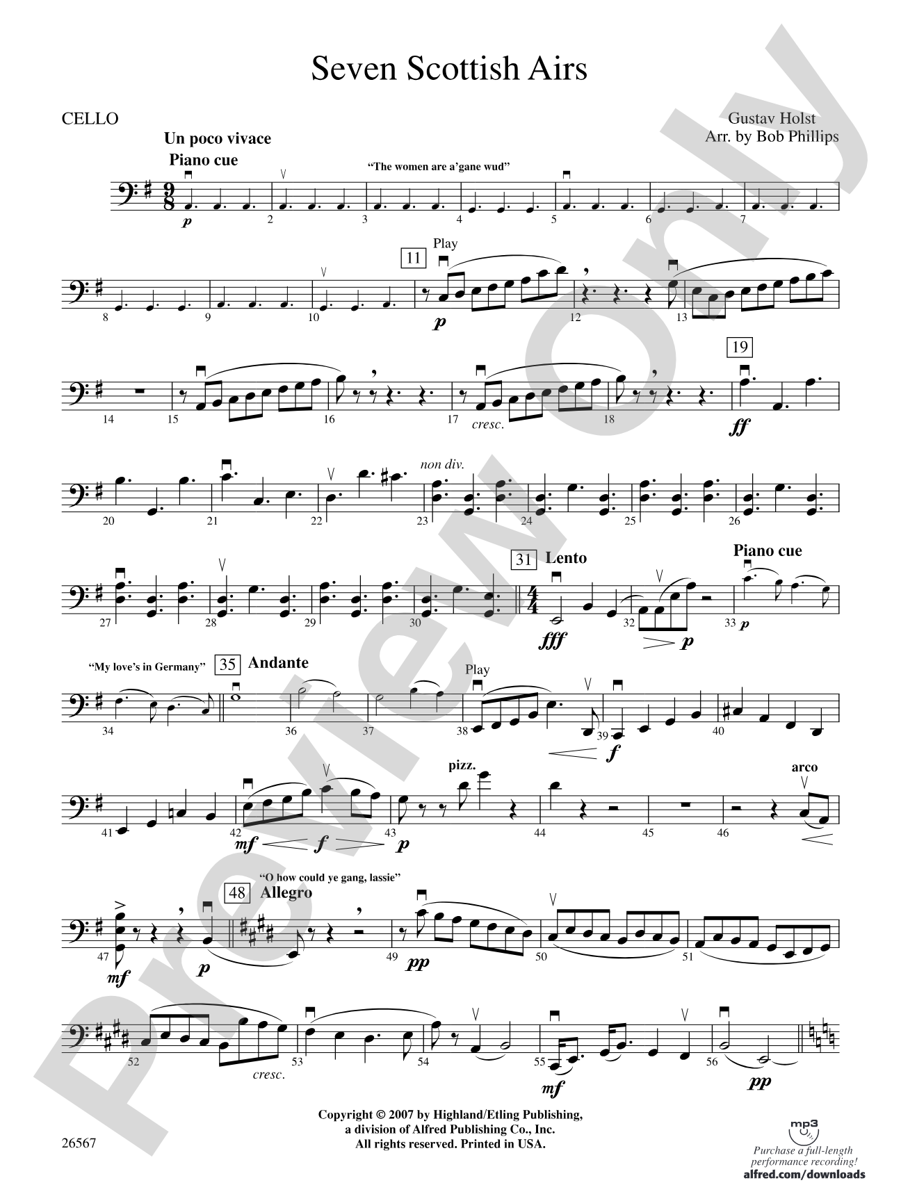 Seven Scottish Airs: Cello