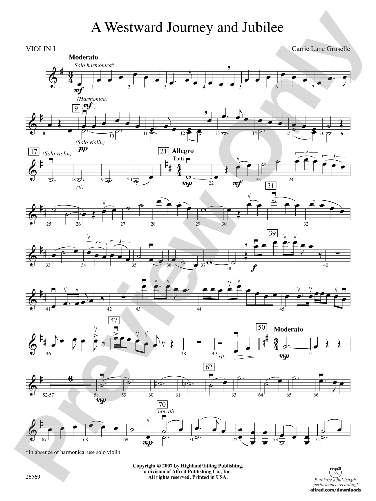 A Westward Journey and Jubilee: 1st Violin