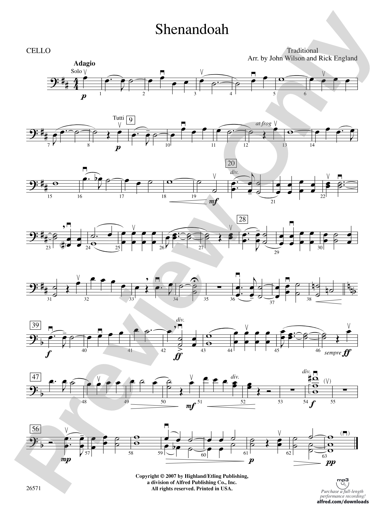Shenandoah: Cello